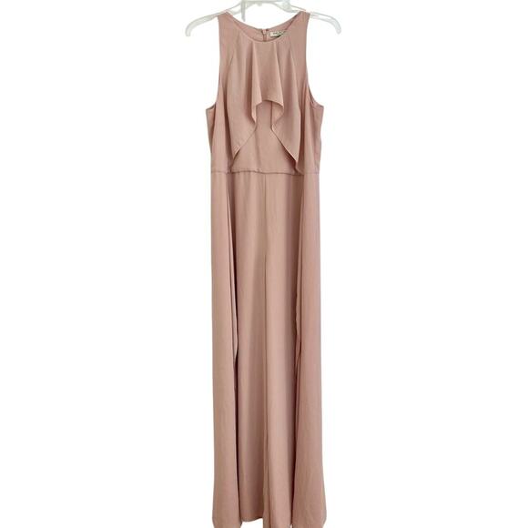 HALSTON HERITAGE Nude Beige Blush Pink Ruffle Sleeveless Formal Evening Jumpsuit - Picture 1 of 13